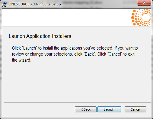 Screen capture showing the Add-in Launch page.